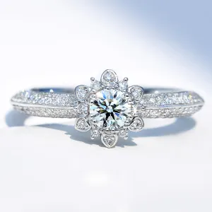 GIA Diamond Pave Flower Shape Engagement Ring