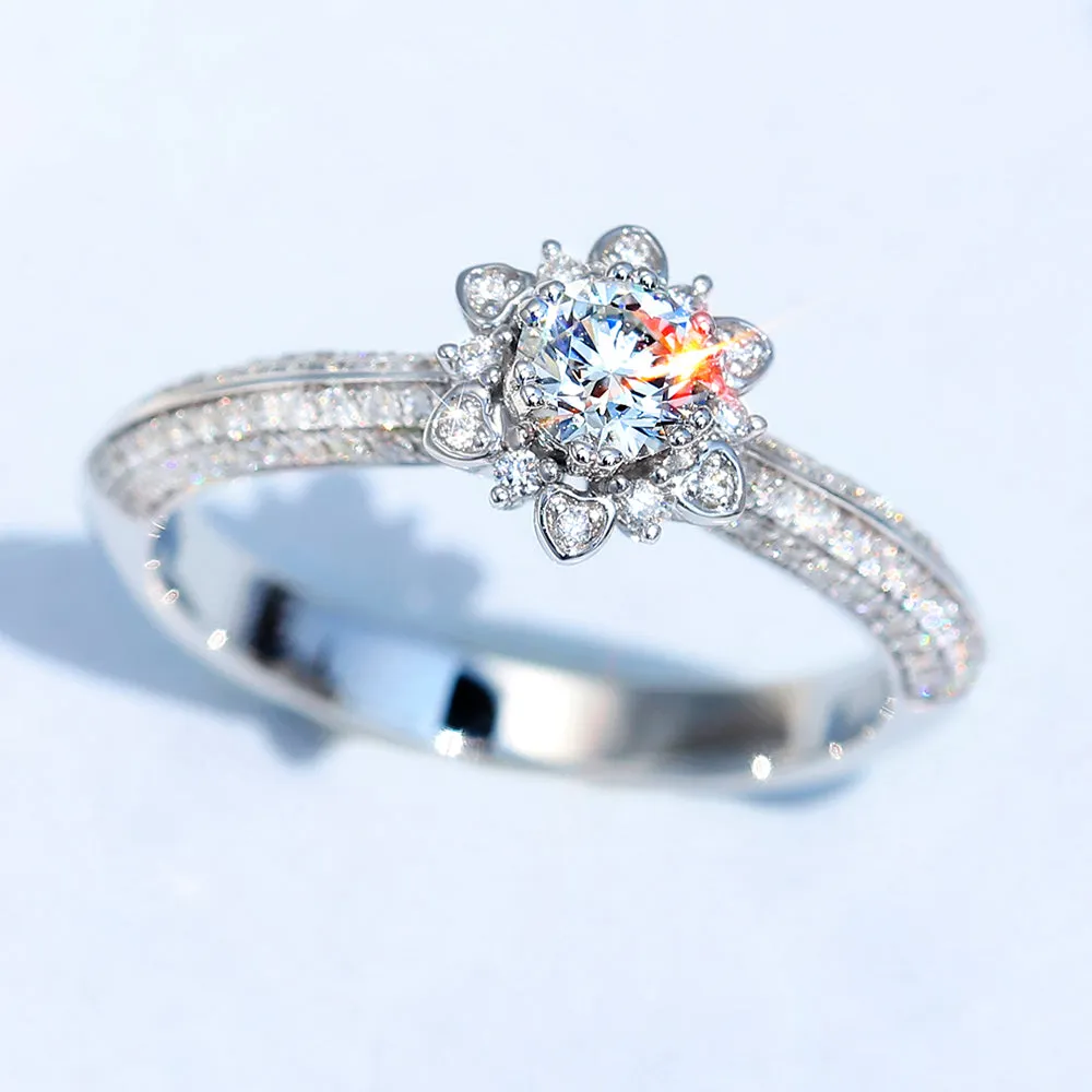 GIA Diamond Pave Flower Shape Engagement Ring