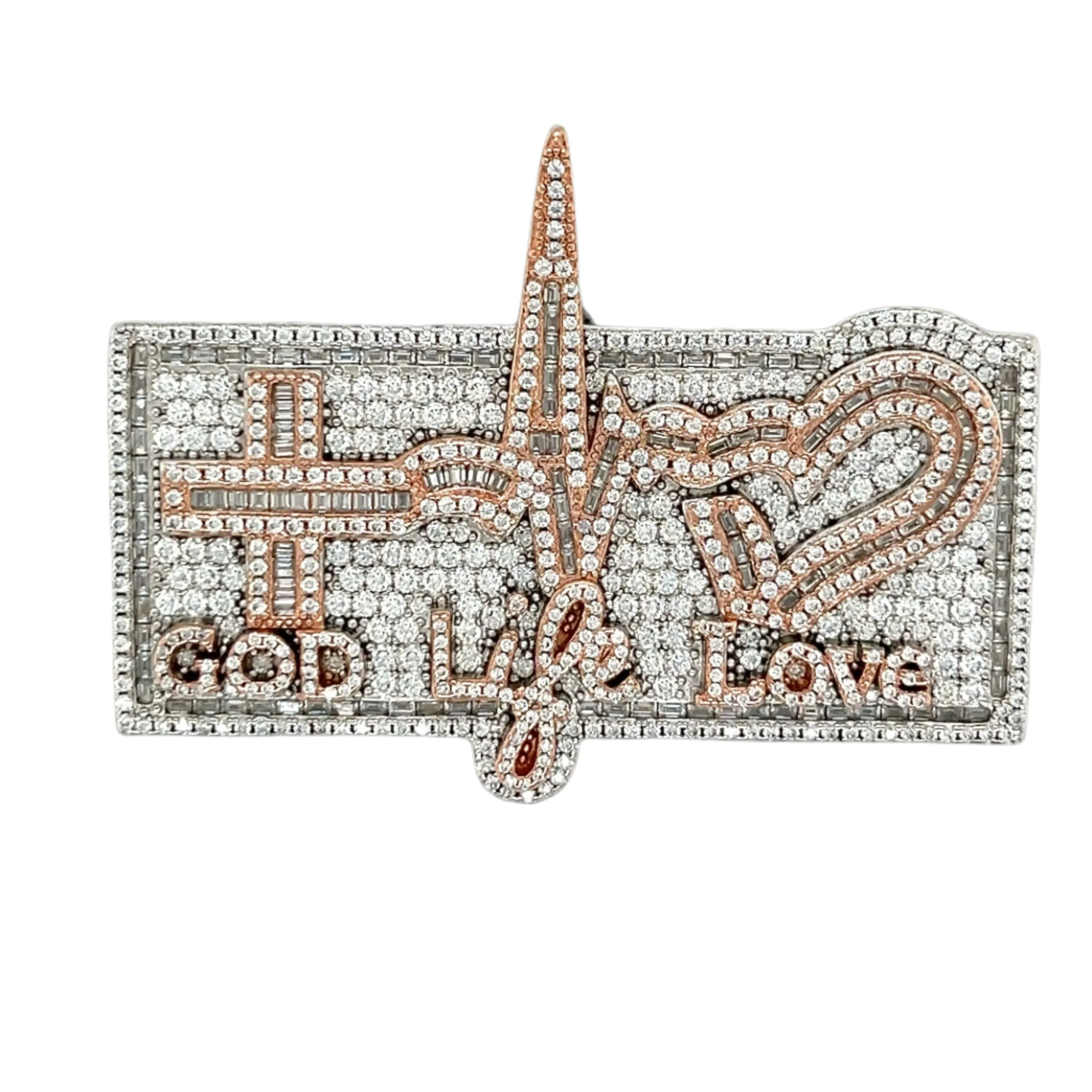 God Life Love Cubic Sterling Silver Charm Pendant - C419259