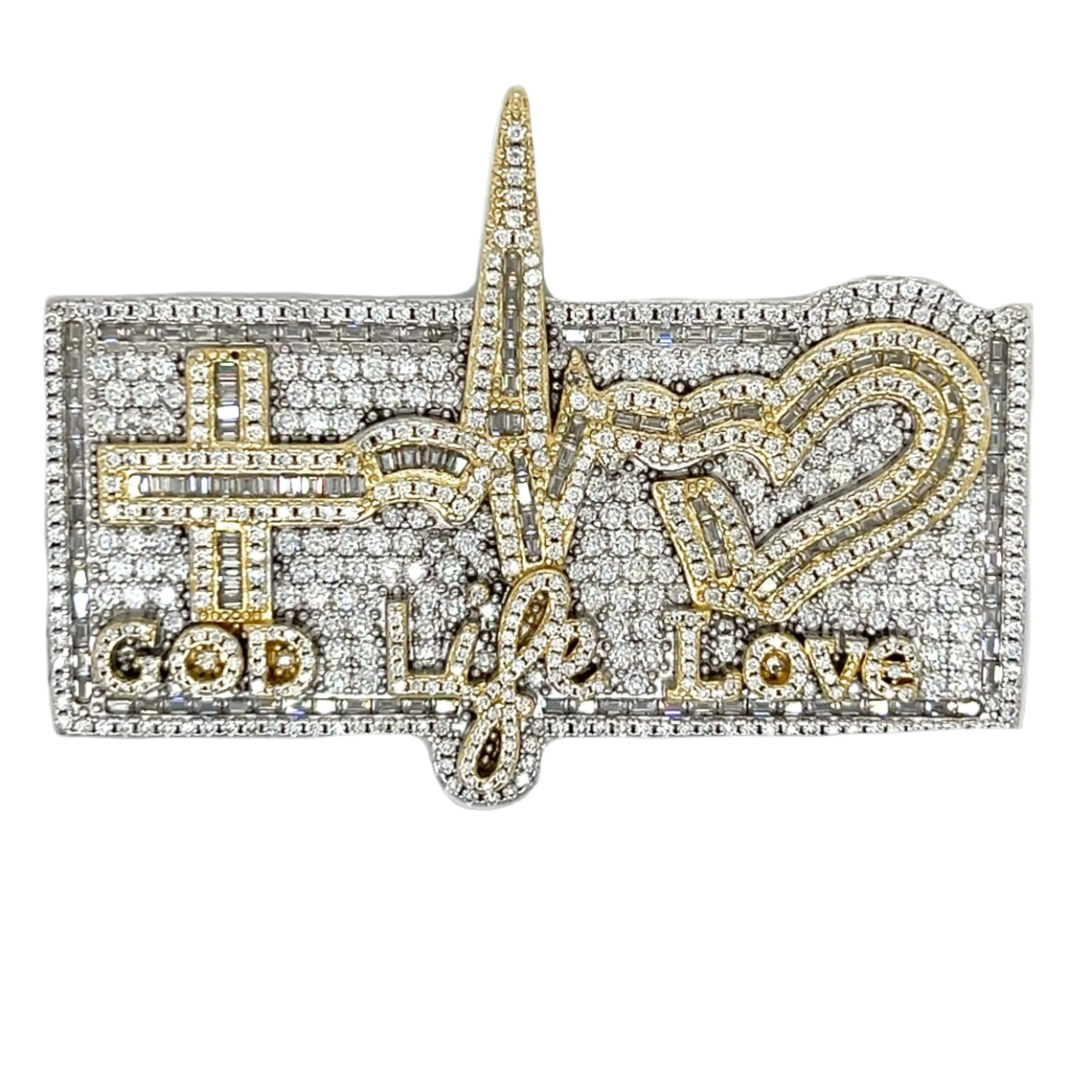 God Life Love Cubic Sterling Silver Charm Pendant - C419259