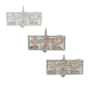 God Life Love Cubic Sterling Silver Charm Pendant - C419259