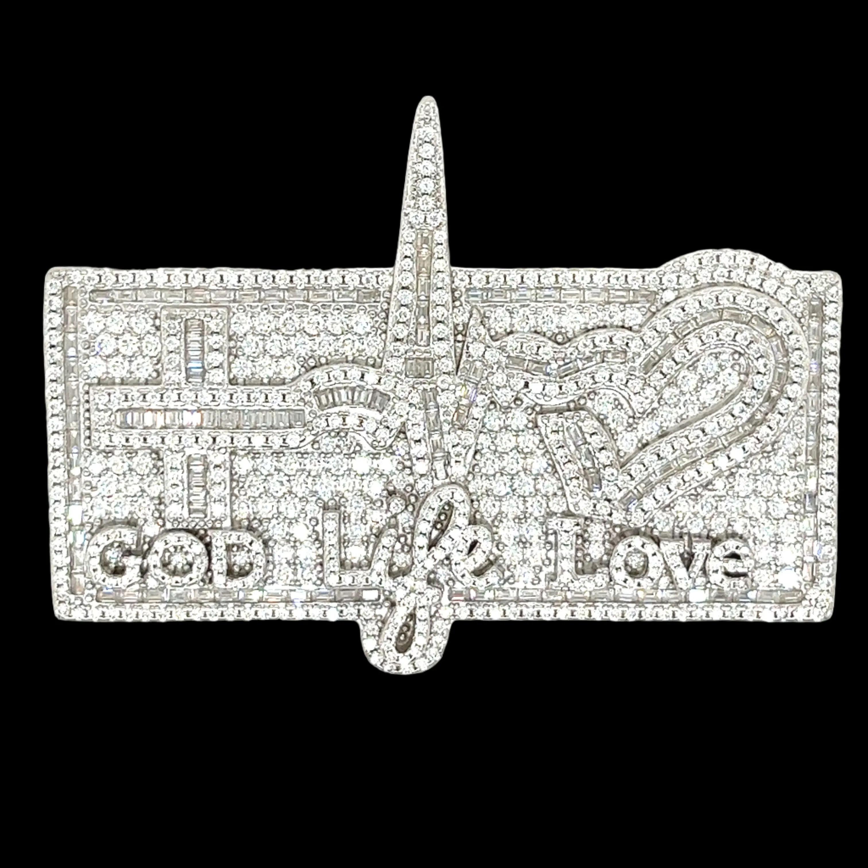 God Life Love Cubic Sterling Silver Charm Pendant - C419259