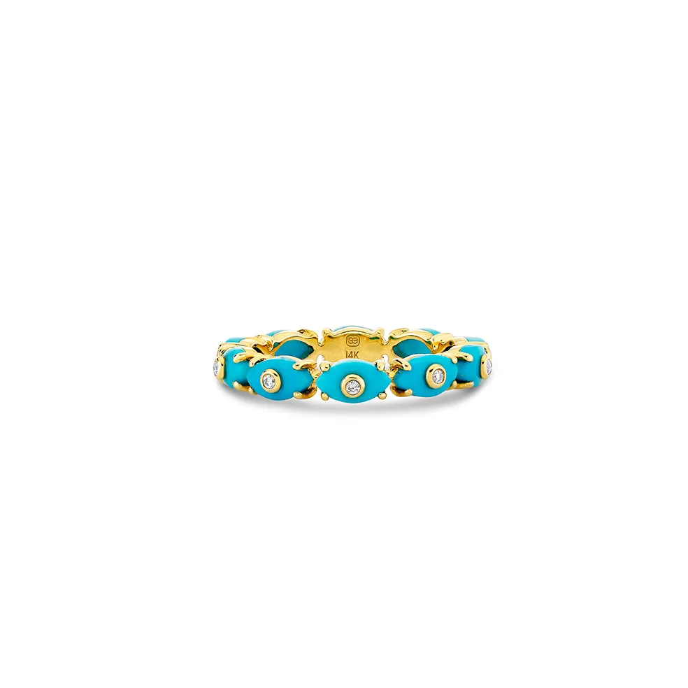 Gold & Diamond Tiny Carved Stone Eternity Ring
