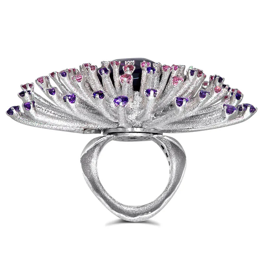 Gold Astra Ring with Amethyst, Tourmalines & Diamonds