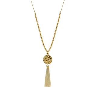 Gold Bead Long Chain with Ivory Thread Tassel Necklace A Fusion of Tradition and Modern Elegance #ADX0222704(BOHO)