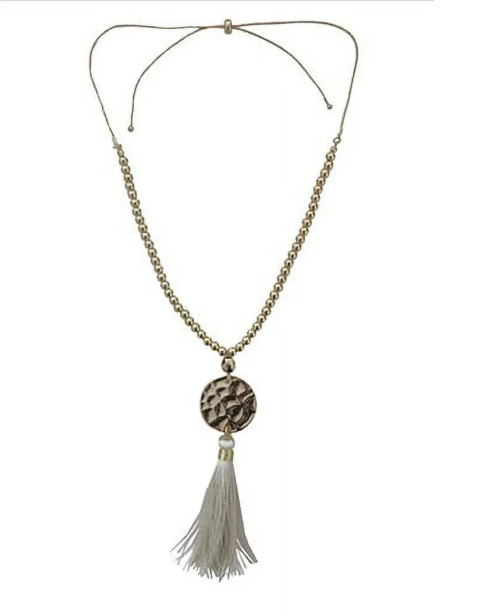 Gold Bead Long Chain with Ivory Thread Tassel Necklace A Fusion of Tradition and Modern Elegance #ADX0222704(BOHO)