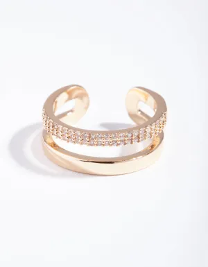 Gold Cubic Zirconia Parallel Bands Ring