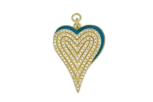 Gold Large Pave Blue Heart Charm