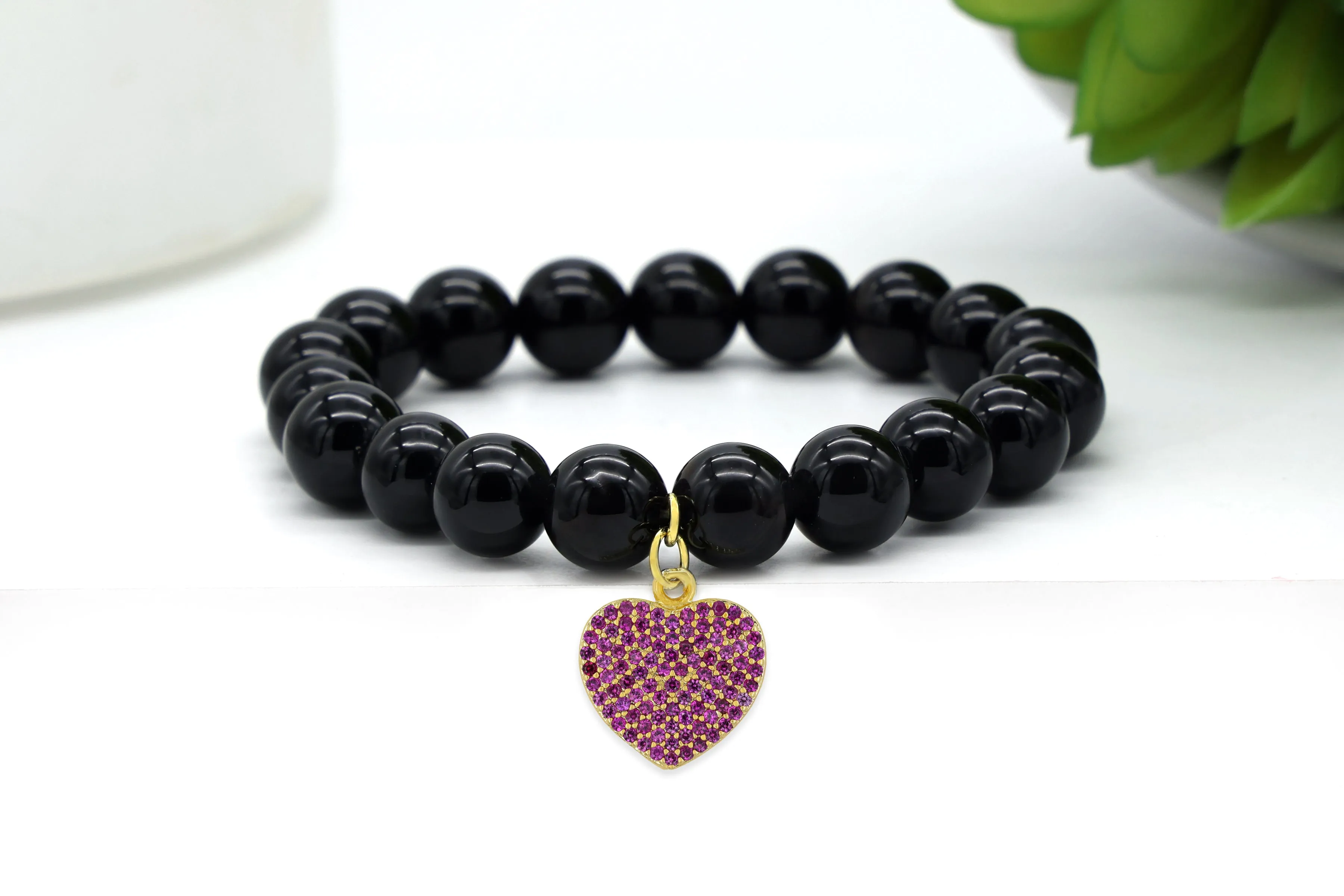 Gold Large Pink Pave Heart Charm
