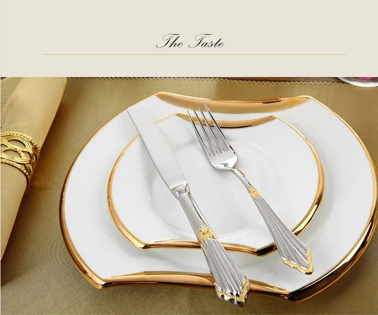 Gold Plated Cutlery Set 16pcs Luxury Dinner Sets Stainless Steel knives forks Royal Dining Table Setting Western Dinnerware Set