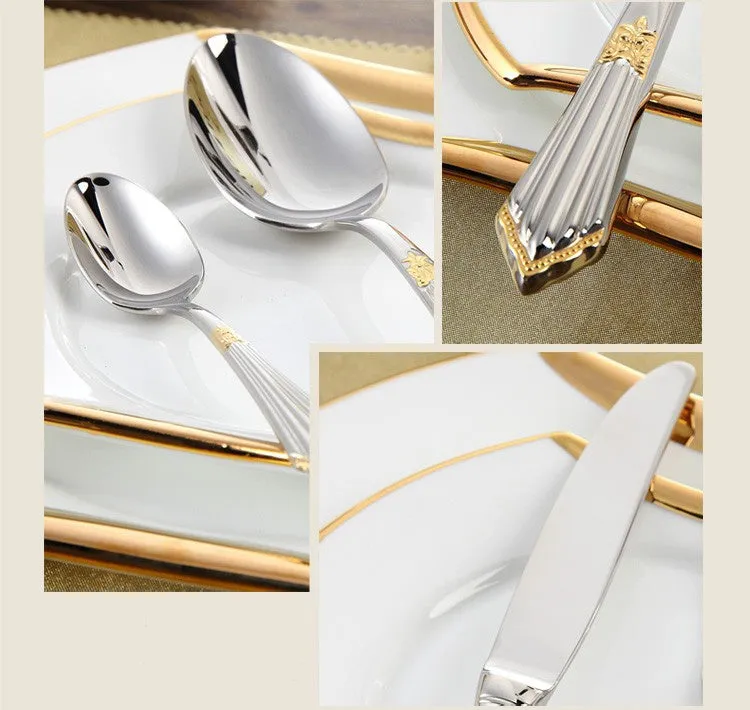 Gold Plated Cutlery Set 16pcs Luxury Dinner Sets Stainless Steel knives forks Royal Dining Table Setting Western Dinnerware Set