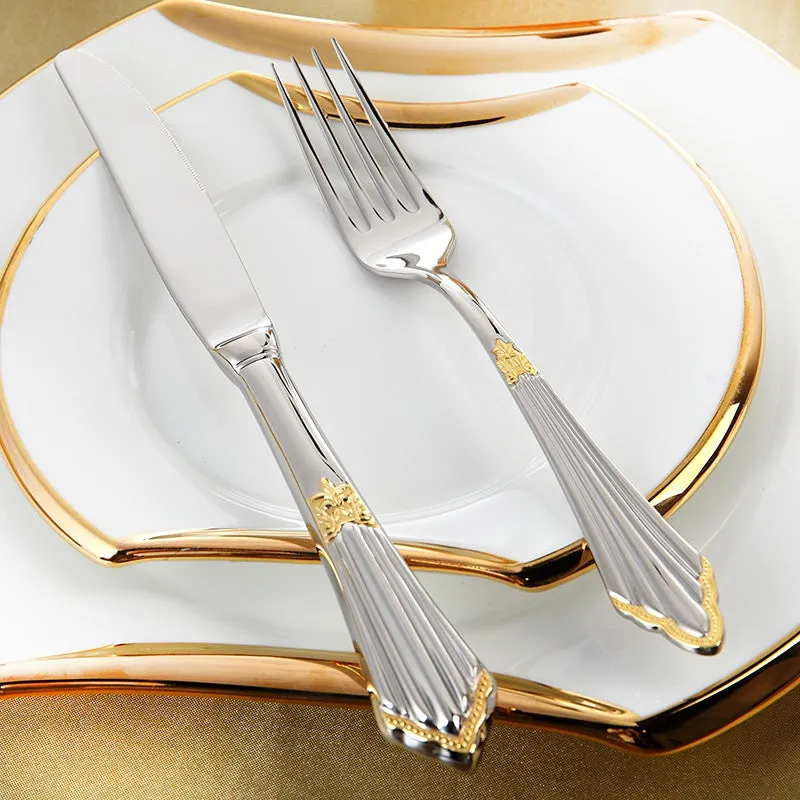 Gold Plated Cutlery Set 16pcs Luxury Dinner Sets Stainless Steel knives forks Royal Dining Table Setting Western Dinnerware Set