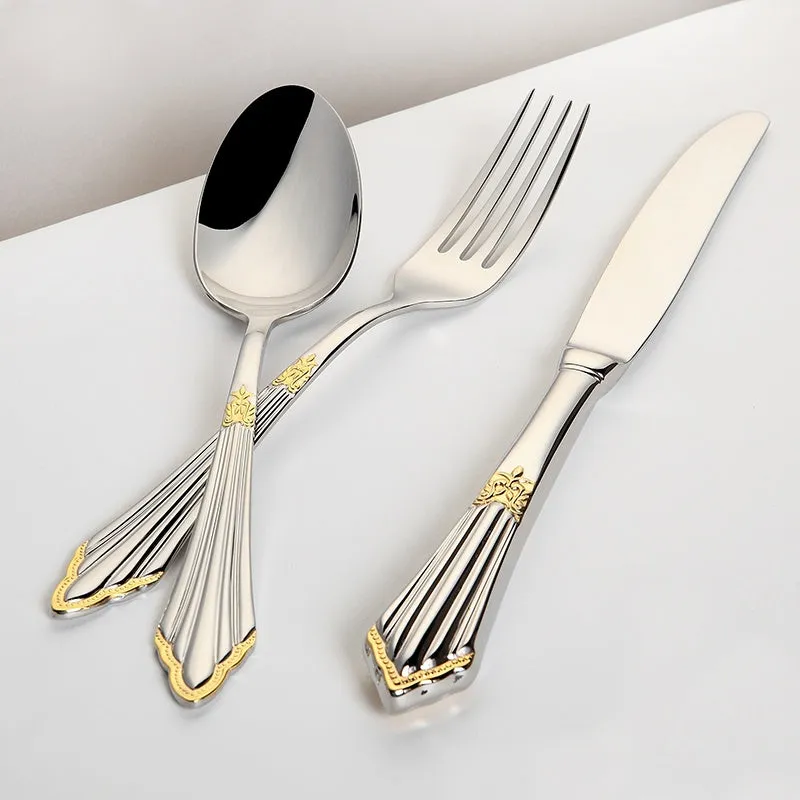 Gold Plated Cutlery Set 16pcs Luxury Dinner Sets Stainless Steel knives forks Royal Dining Table Setting Western Dinnerware Set