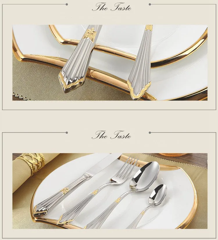 Gold Plated Cutlery Set 16pcs Luxury Dinner Sets Stainless Steel knives forks Royal Dining Table Setting Western Dinnerware Set
