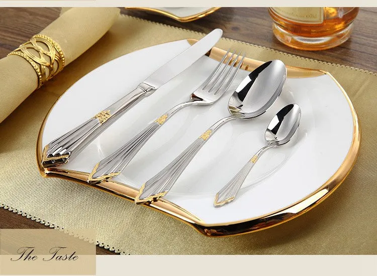 Gold Plated Cutlery Set 16pcs Luxury Dinner Sets Stainless Steel knives forks Royal Dining Table Setting Western Dinnerware Set