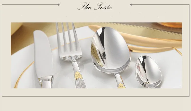 Gold Plated Cutlery Set 16pcs Luxury Dinner Sets Stainless Steel knives forks Royal Dining Table Setting Western Dinnerware Set