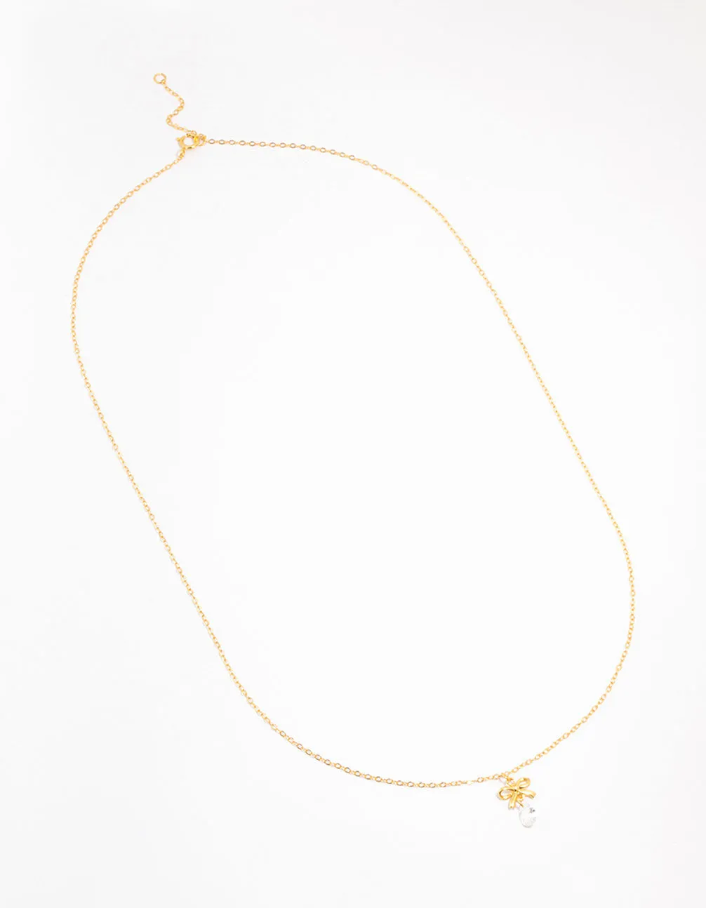 Gold Plated Sterling Silver Bow & Pear Pendant Necklace