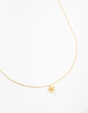 Gold Plated Sterling Silver Bow & Pear Pendant Necklace