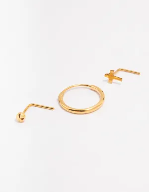 Gold Plated Sterling Silver Nose Ring & Studs 3-Pack