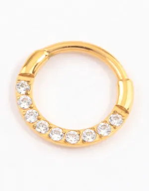 Gold Plated Titanium Cubic Zirconia Clicker Ring 6mm