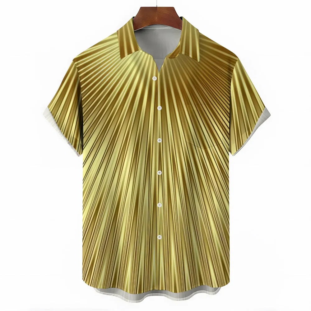 Gold Stripe Casual Oversized Short Sleeve Shirt 2407001282