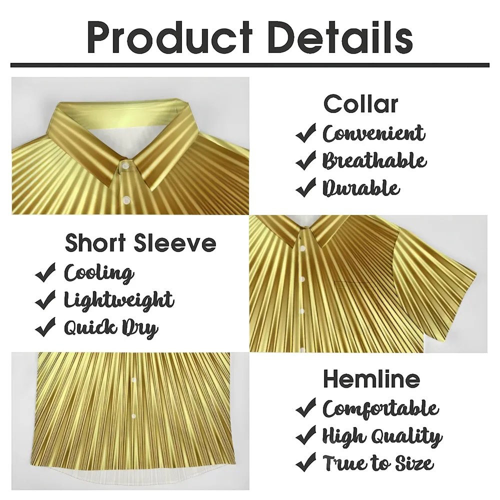 Gold Stripe Casual Oversized Short Sleeve Shirt 2407001282