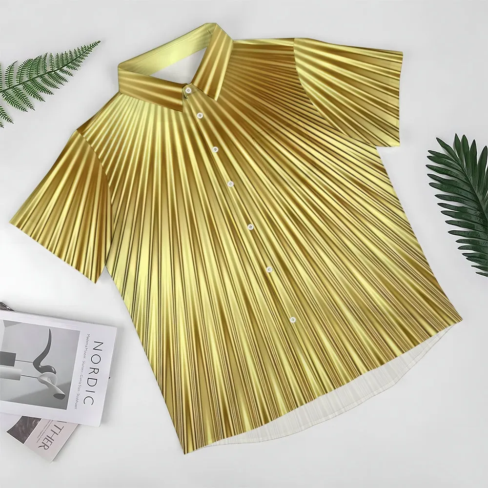Gold Stripe Casual Oversized Short Sleeve Shirt 2407001282