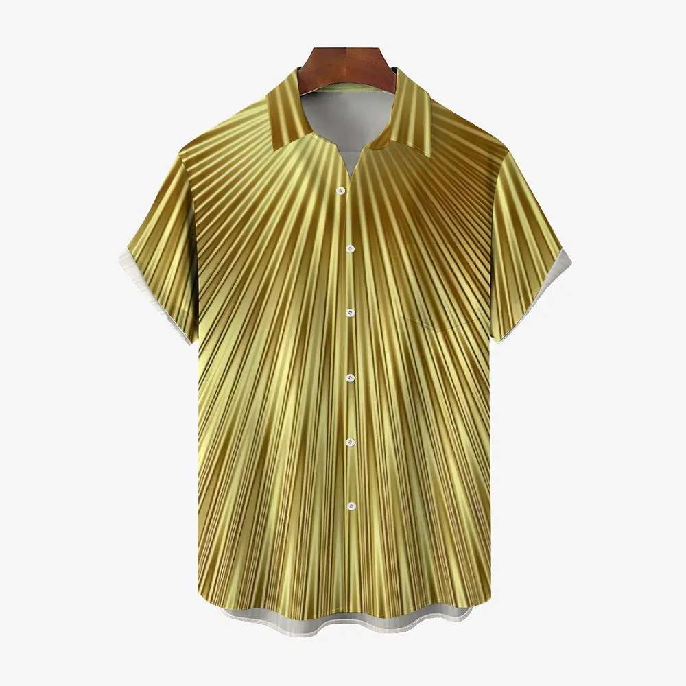 Gold Stripe Casual Oversized Short Sleeve Shirt 2407001282