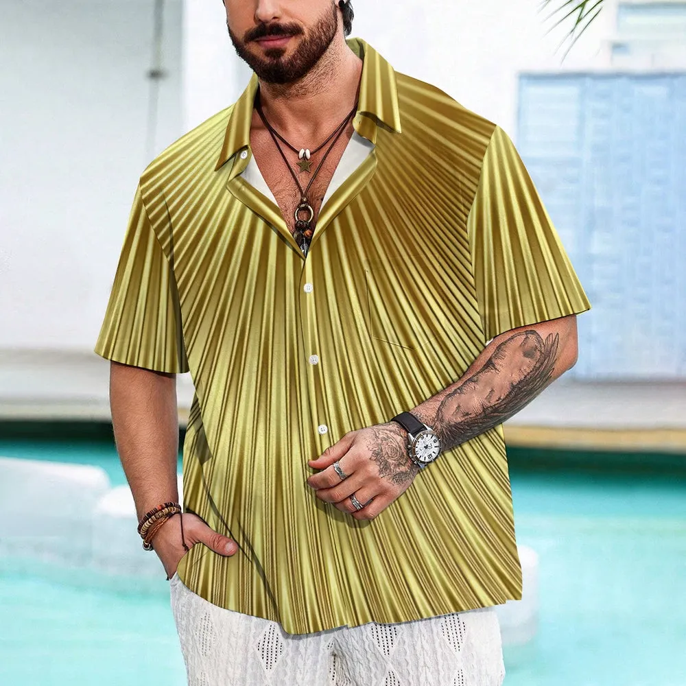 Gold Stripe Casual Oversized Short Sleeve Shirt 2407001282