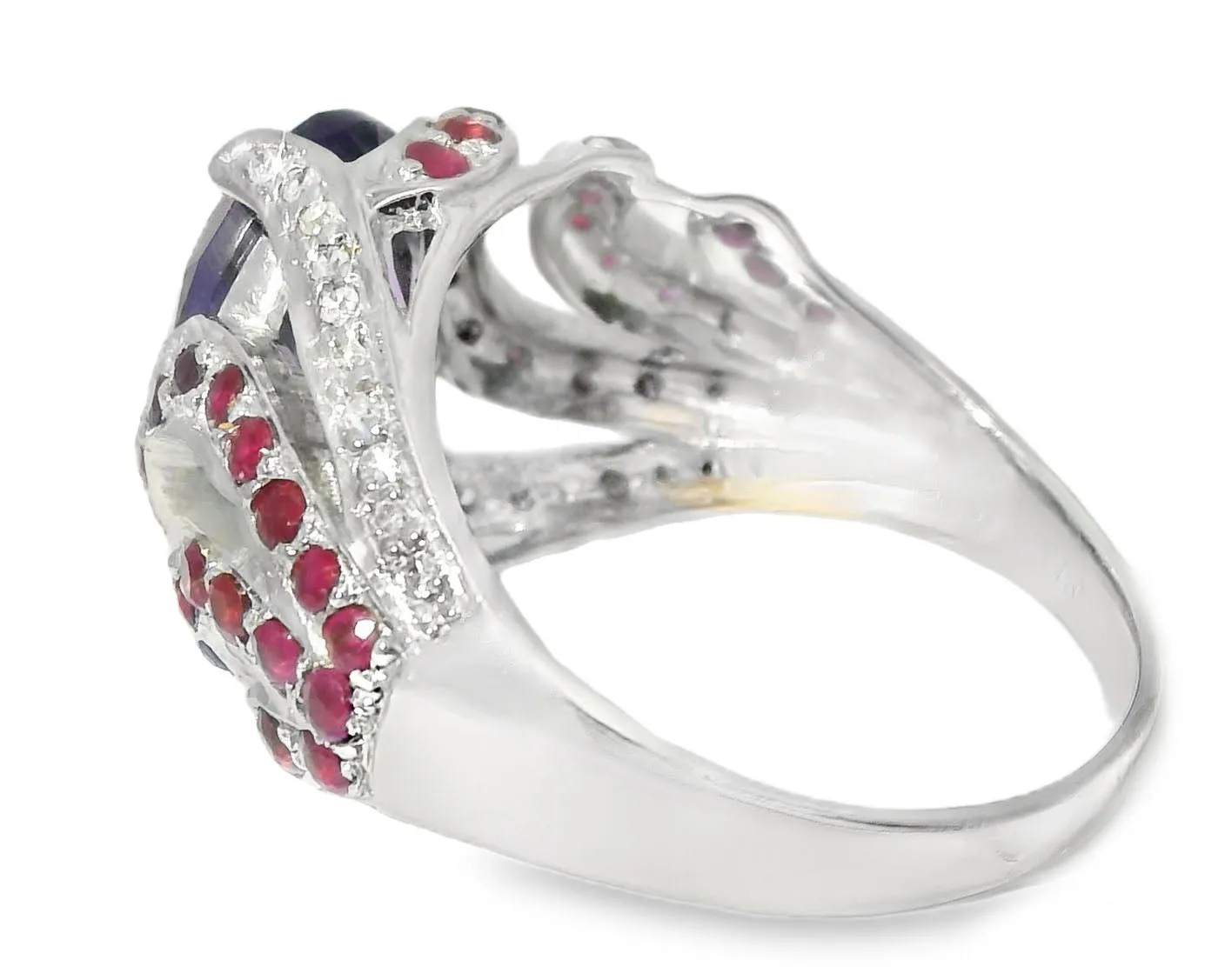 Gorgeous Estate 14K White Gold Amethyst Ruby Pave Diamond Ring Band