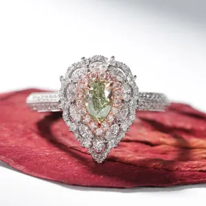 Green Damond and Pink Diamond Engagement Halo Ring