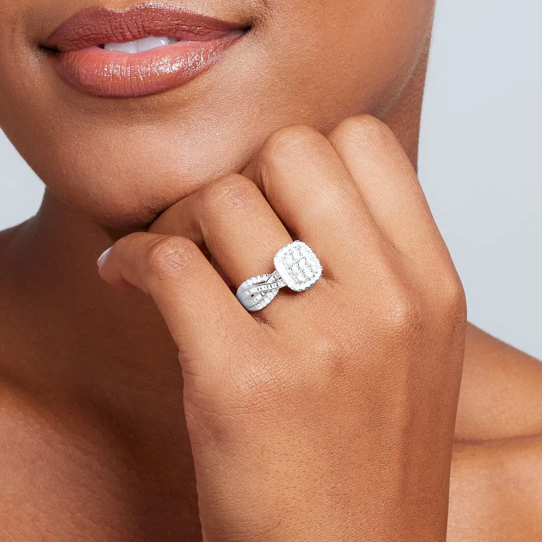 Halo Square Look Ring with 1.00ct of Diamonds in 9ct White Gold