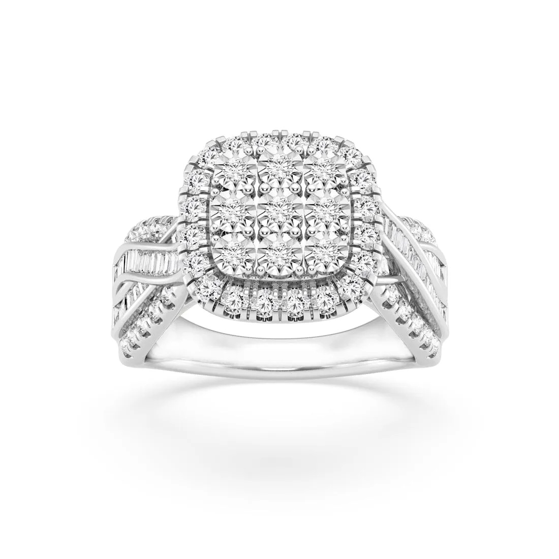 Halo Square Look Ring with 1.00ct of Diamonds in 9ct White Gold