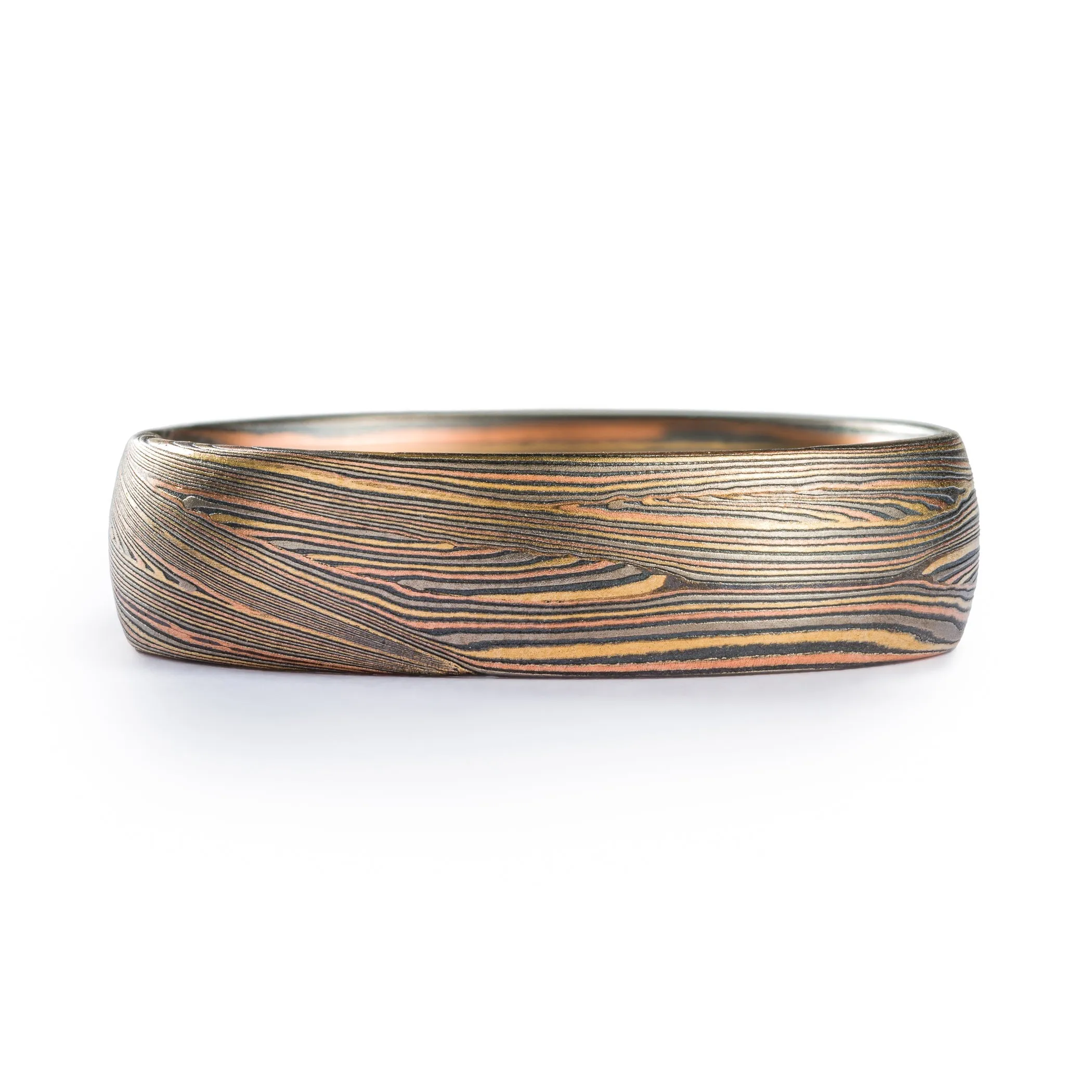 Handcrafted Mokume Gane Ring in Flow Pattern with Mokume Knots and Firestorm Palette