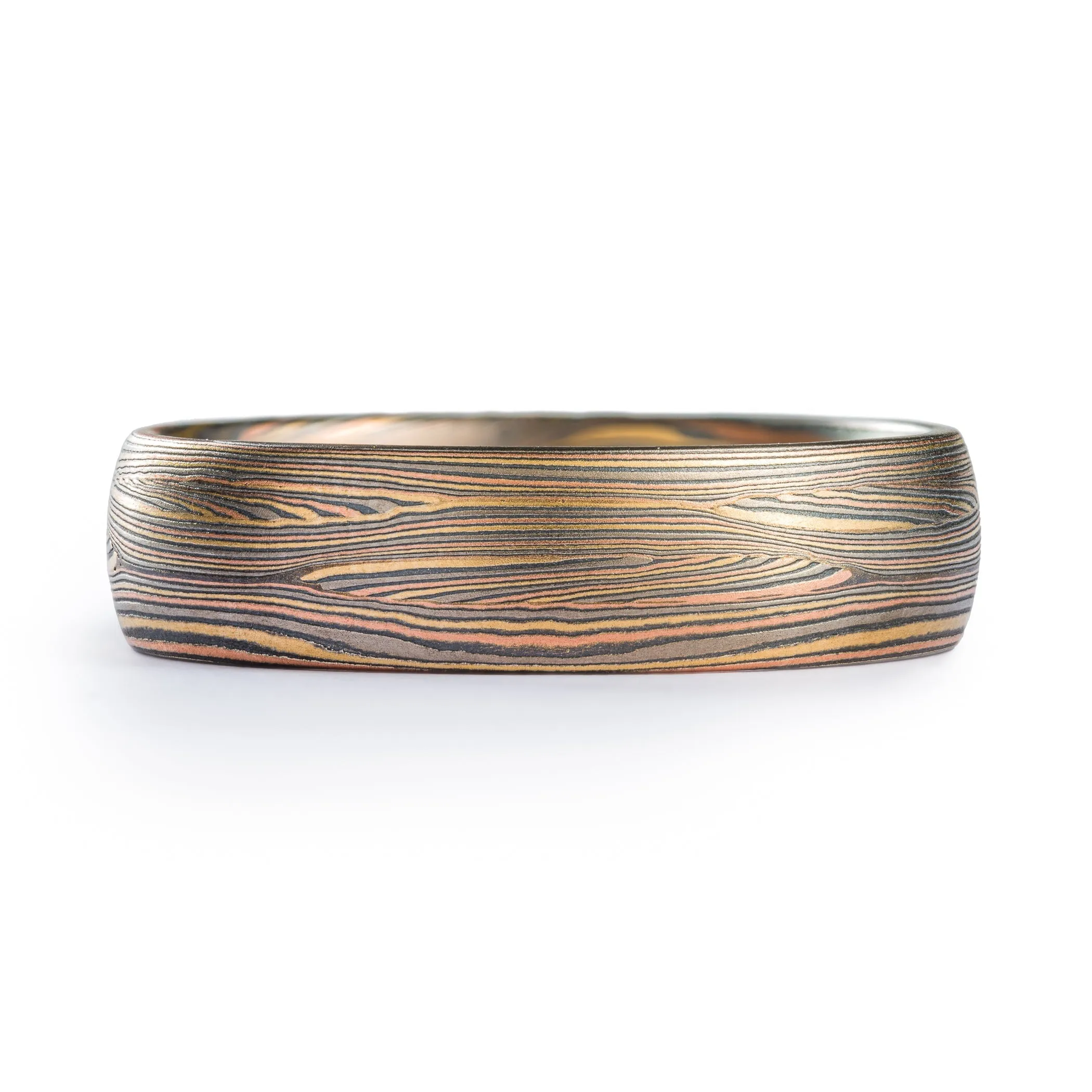 Handcrafted Mokume Gane Ring in Flow Pattern with Mokume Knots and Firestorm Palette