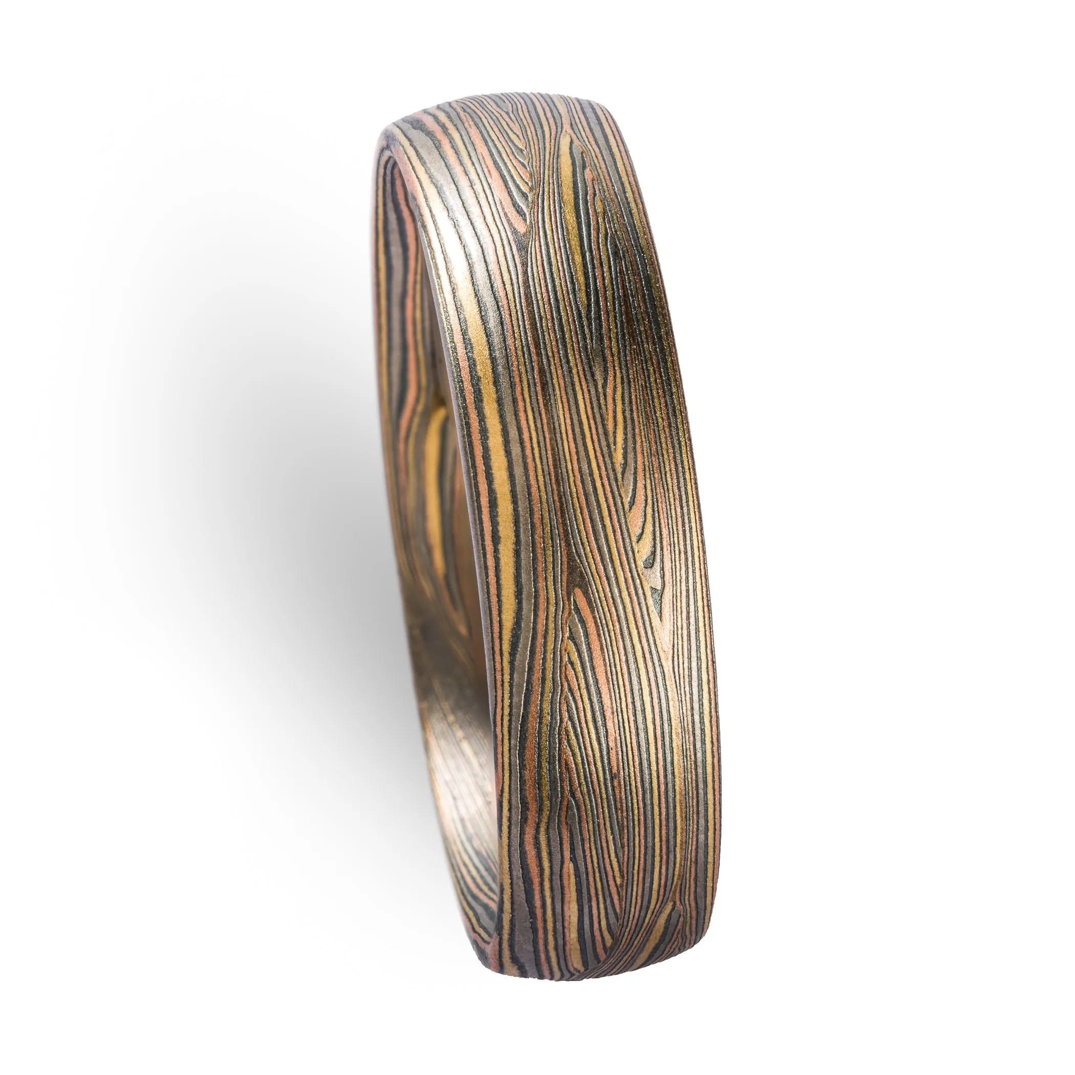 Handcrafted Mokume Gane Ring in Flow Pattern with Mokume Knots and Firestorm Palette