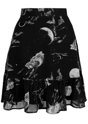 Hell Bunny Over The Moon Bats 60's Skirt Black