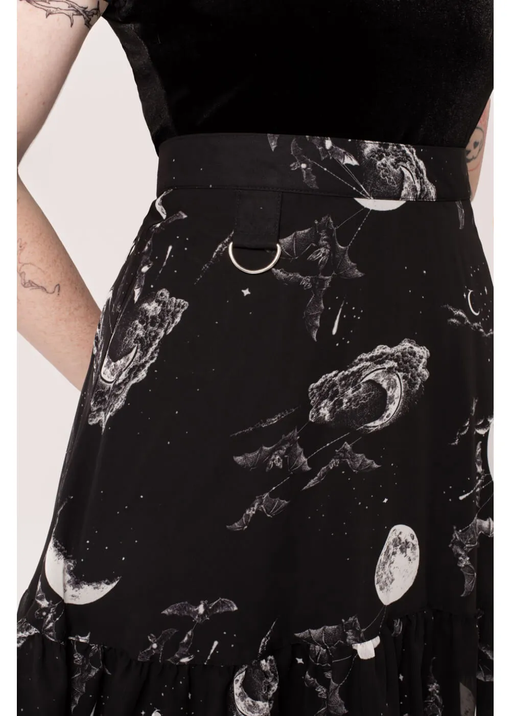 Hell Bunny Over The Moon Bats 60's Skirt Black