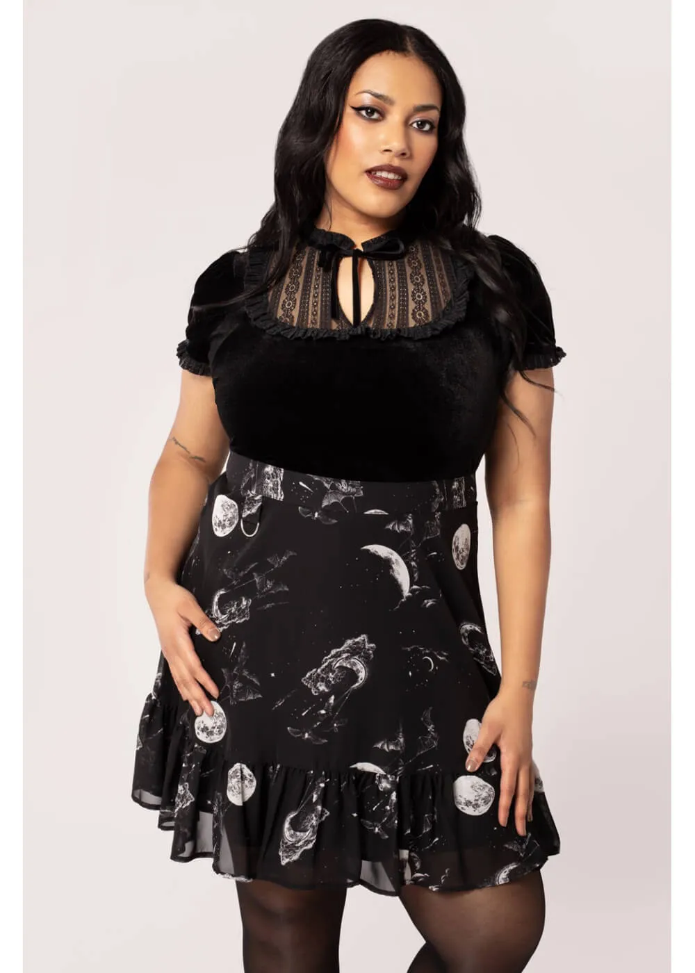 Hell Bunny Over The Moon Bats 60's Skirt Black
