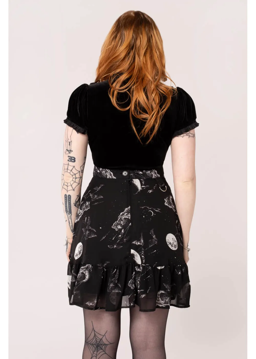 Hell Bunny Over The Moon Bats 60's Skirt Black