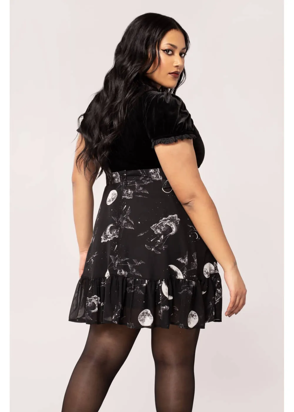 Hell Bunny Over The Moon Bats 60's Skirt Black
