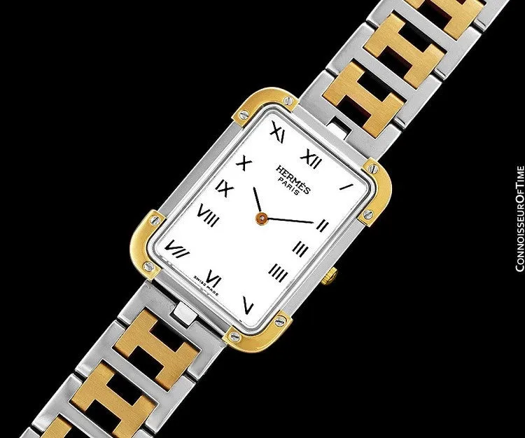 Hermes Mens Midsize Unisex Croisière (Cruise) Watch with Bracelet - 18K Gold Plated & Stainless Steel
