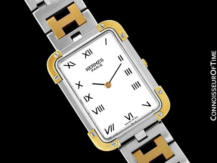 Hermes Mens Midsize Unisex Croisière (Cruise) Watch with Bracelet - 18K Gold Plated & Stainless Steel