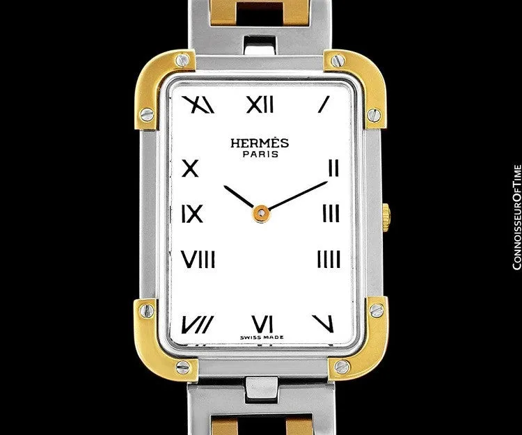 Hermes Mens Midsize Unisex Croisière (Cruise) Watch with Bracelet - 18K Gold Plated & Stainless Steel