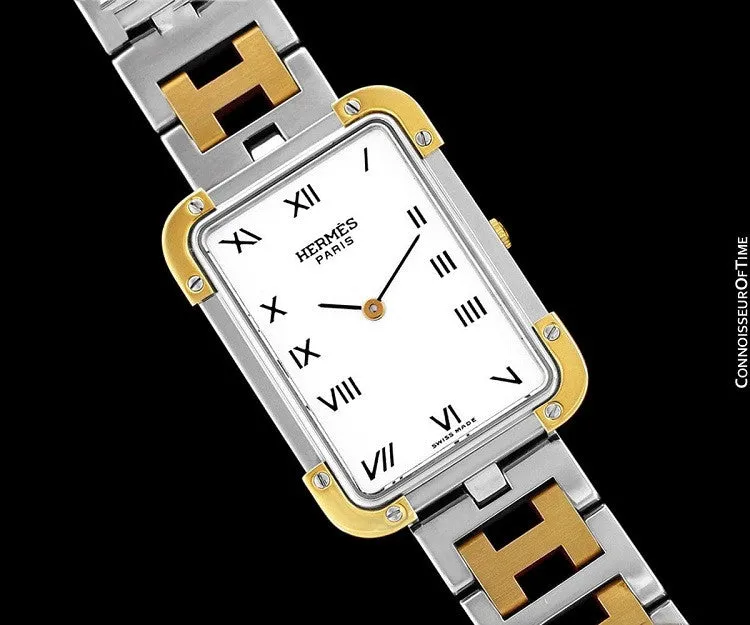 Hermes Mens Midsize Unisex Croisière (Cruise) Watch with Bracelet - 18K Gold Plated & Stainless Steel