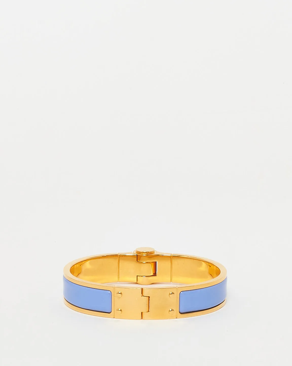 Hermès Baby Blue Enamel & Gold Hinged Bracelet - GM