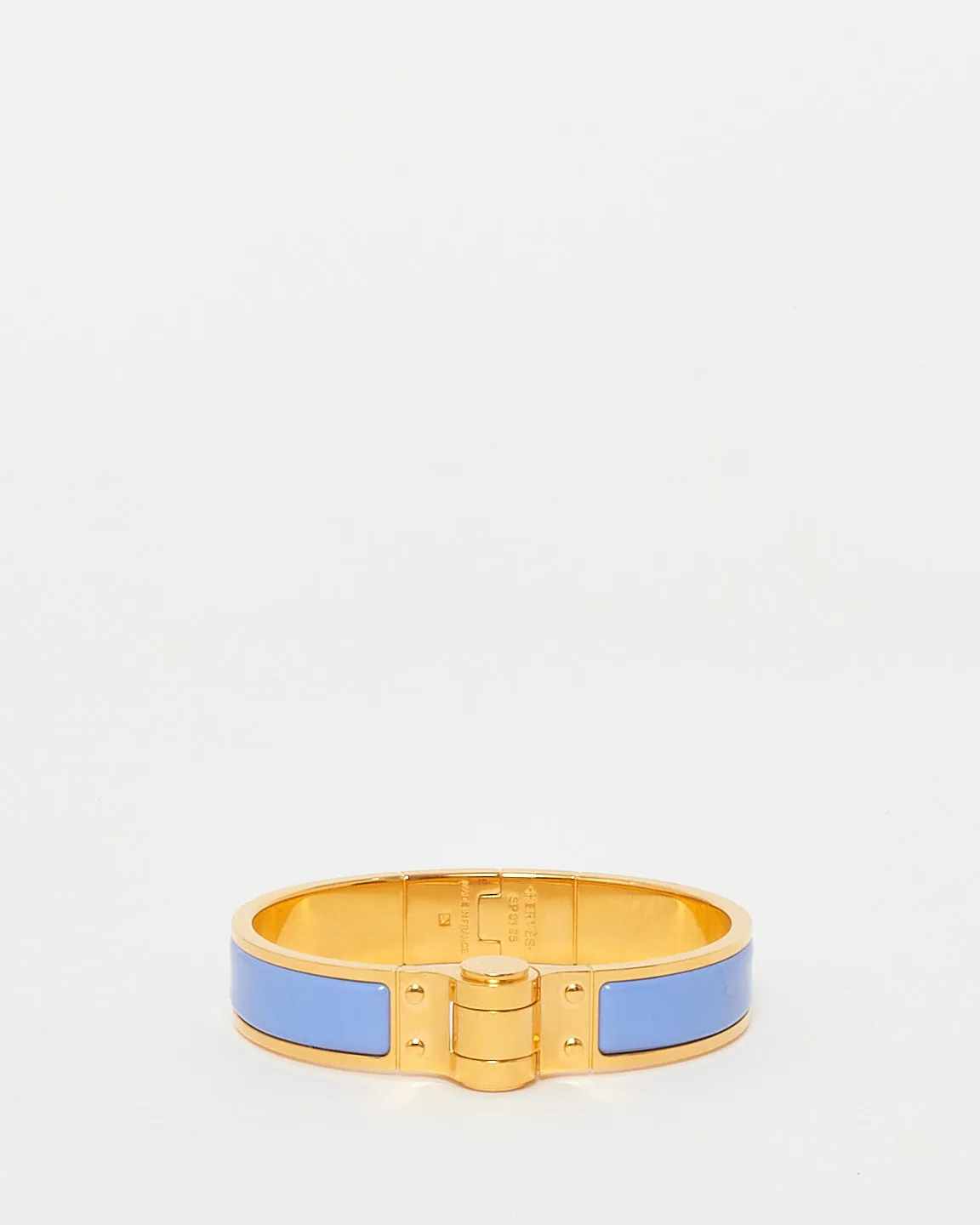 Hermès Baby Blue Enamel & Gold Hinged Bracelet - GM