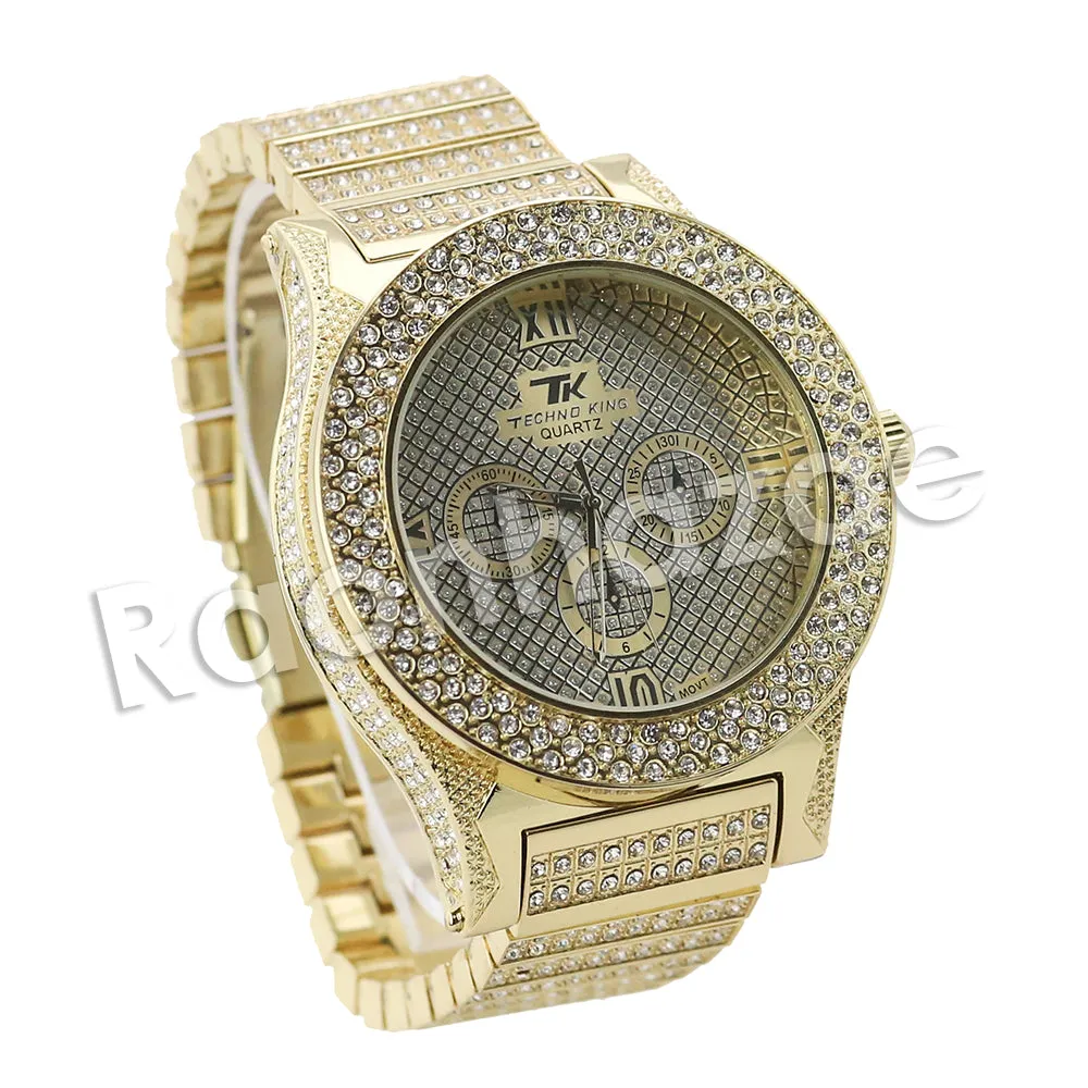 HIP HOP RAONHAZAE 2CHAINZ LUXURY GOLD FINISHED LAB DIAMOND WATCH
