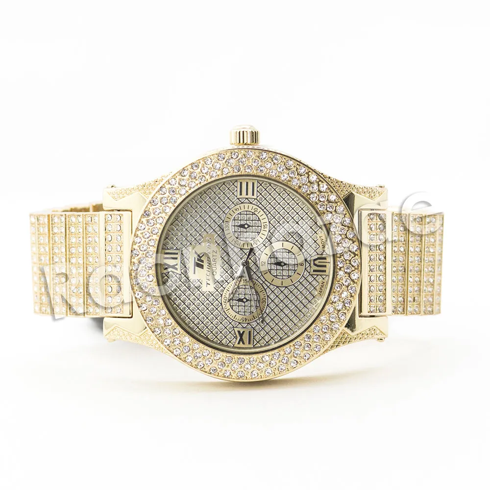 HIP HOP RAONHAZAE 2CHAINZ LUXURY GOLD FINISHED LAB DIAMOND WATCH