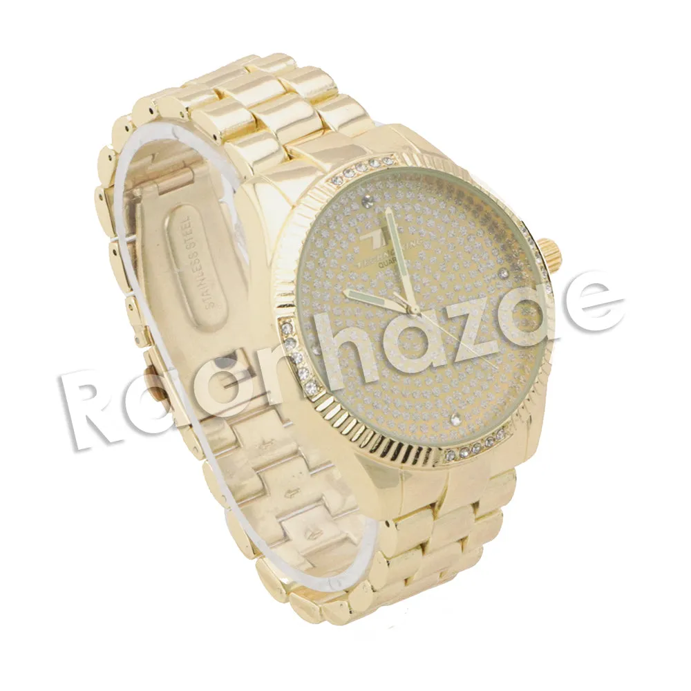 HIP HOP RAONHAZAE JEEZY LUXURY GOLD FINISHED LAB DIAMOND WATCH